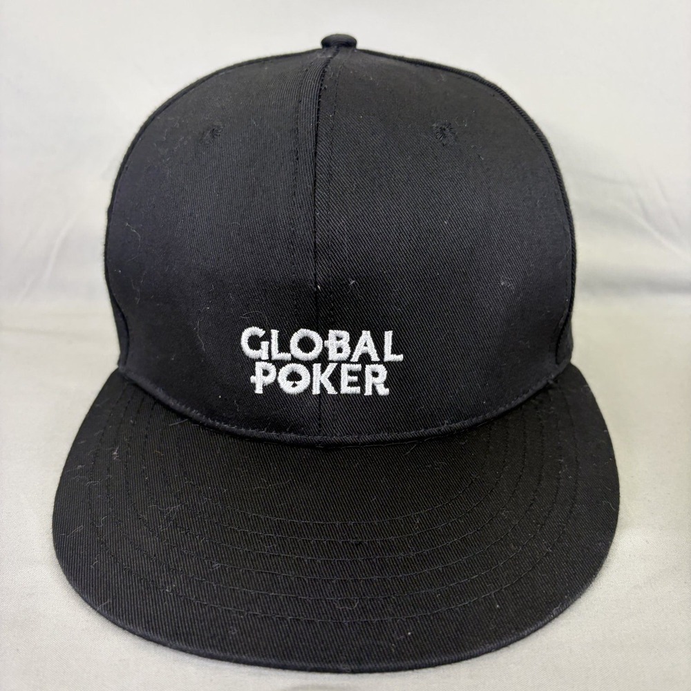 Global Poker Hat Snapback Baseball Cap Mens OSFM Black Embroidered Logo